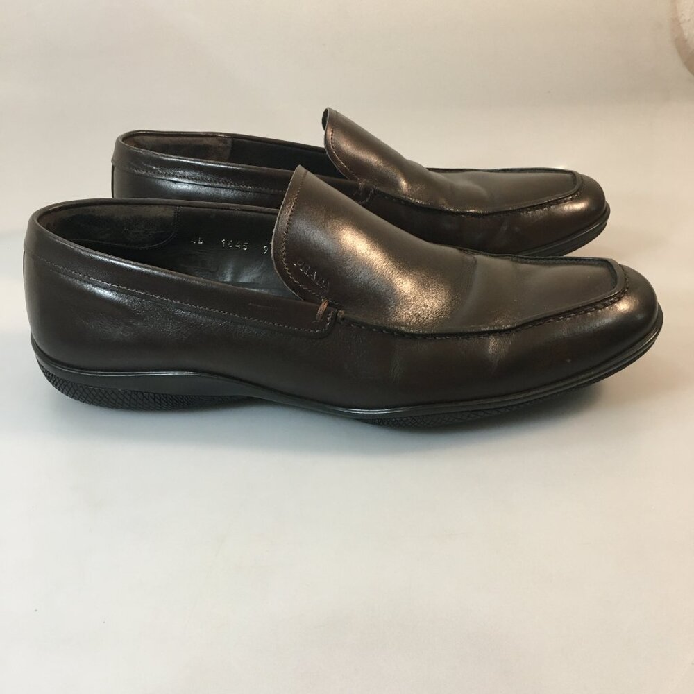 Prada Mens 9.5 Brown Leather Slip-On Loafers 1645 - Picture 4 of 9